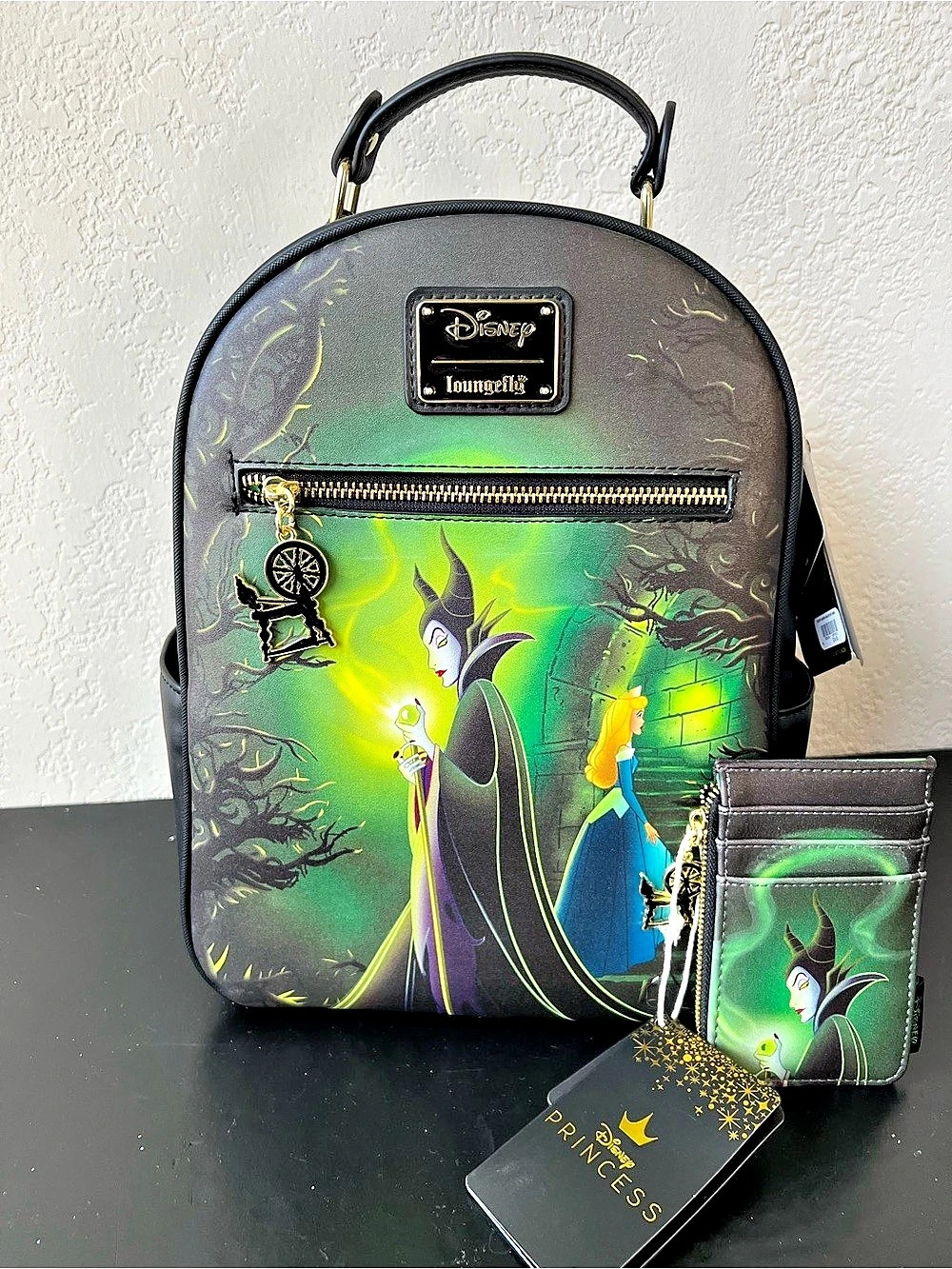 Loungefly Disney Sleeping Beauty Aurora & Maleficent Spinning Wheel Backpack SET